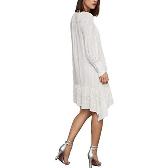 Bcbgmaxazria Long Sleeve Eyelet Handkerchief Hem Midi Dress Gardenia Ivory S - Picture 3 of 4